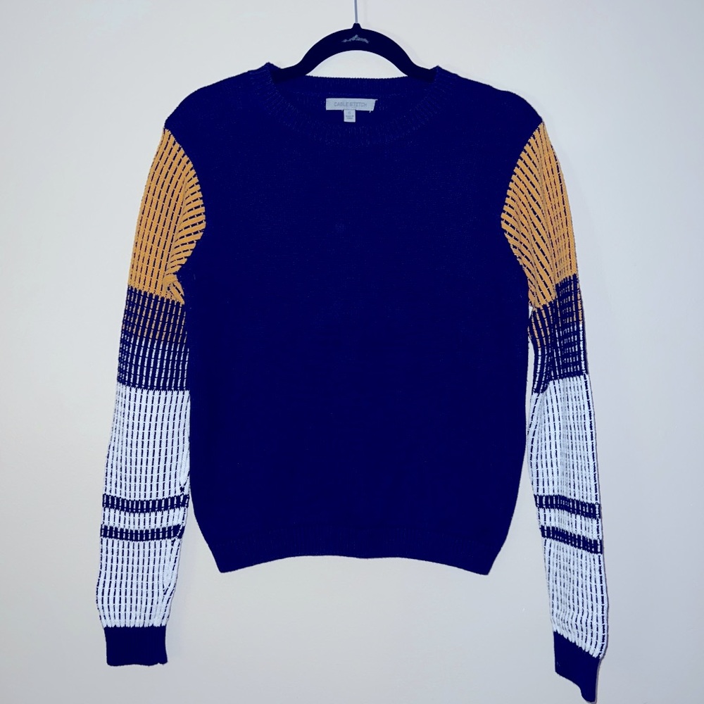 Cable Stitch Sweater Navy, White, Yellow Size Small